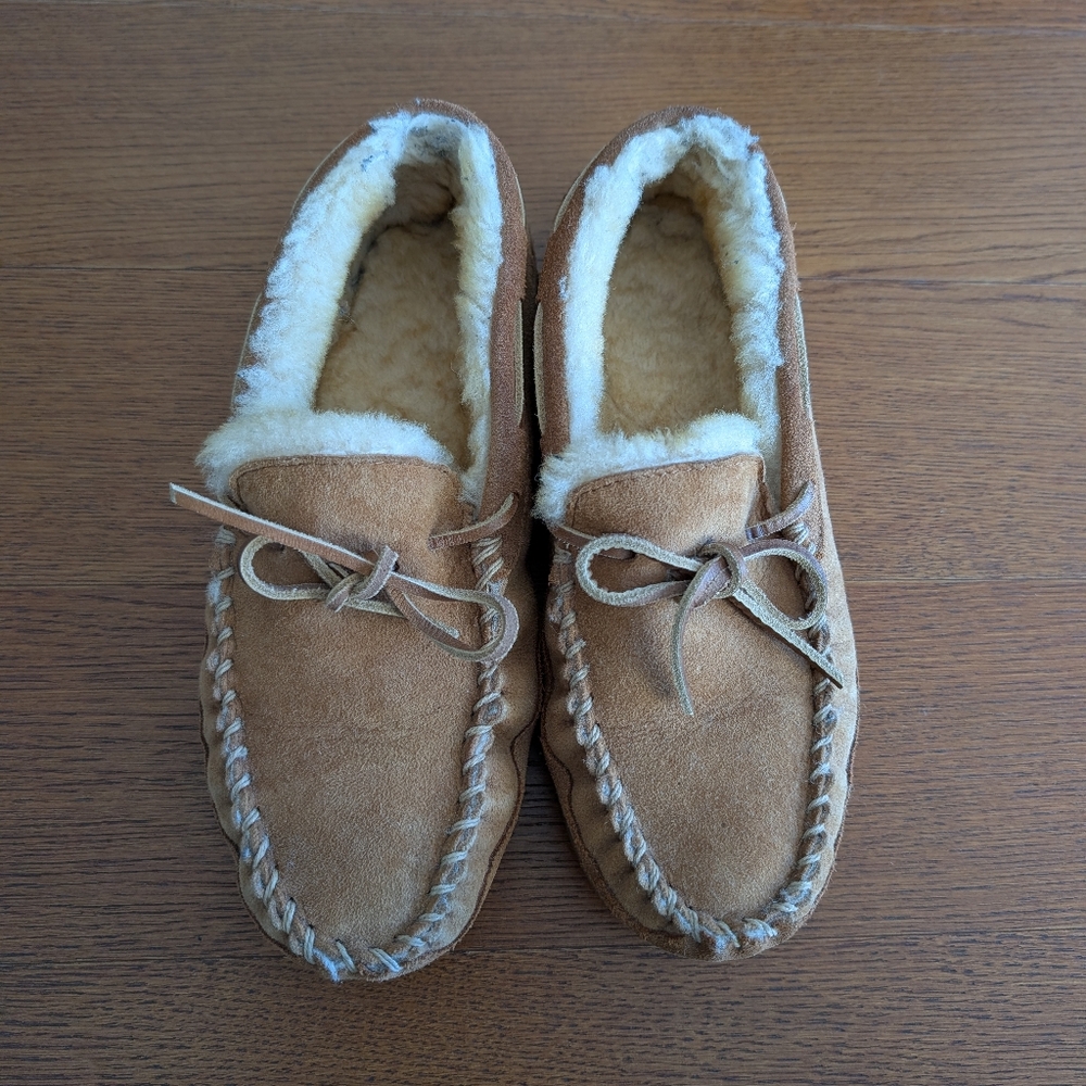 🔥L.L. Bean Wicked Good Slipper Brown Suede Moccasin Slippers Men's Size 9D